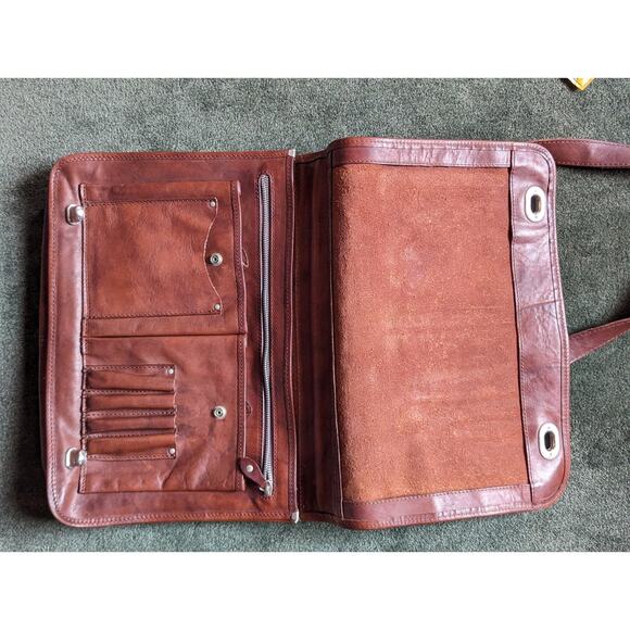 I Medici Italian Leather 2-Way Briefcase Shoulder Bag Red Brown Made in Italy - Picture 8 of 14